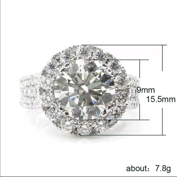 925 Sterling Silver Round Diamond Engagement Ring - Picture 7 of 7